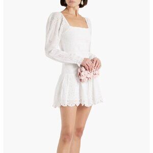 LoveShackFancy Jayce White Smocked Lace Mini Ruffle Dress Size M